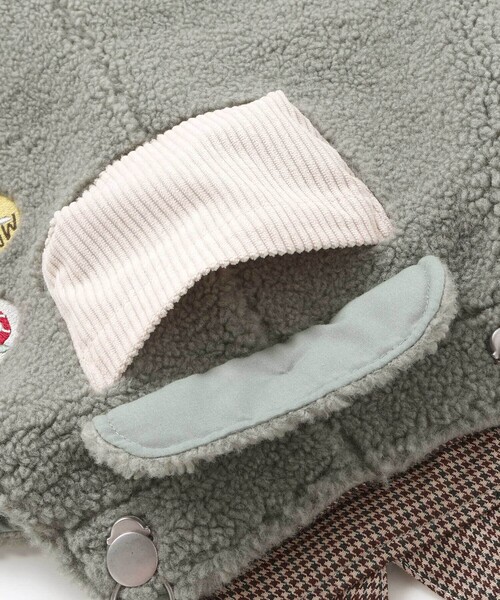 SLAP SLIP（スラップスリップ）の「フロントポケットもこもこボアサロペット(80~110cm)（サロペット/オーバーオール・キッズ・ベージュ系その他/グリーン・110cm/80ｃｍ/90cm/100cm）」の12枚目の写真