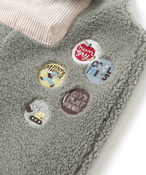 SLAP SLIP（スラップスリップ）の「フロントポケットもこもこボアサロペット(80~110cm)（サロペット/オーバーオール・キッズ・ベージュ系その他/グリーン・110cm/80ｃｍ/90cm/100cm）」の13枚目の写真