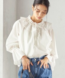 SHIPS | 〈撥水加工 / UVカット〉タフタ フリルカラー キャンディースリーブ ブラウス（セレモニー対応可）(シャツ/ブラウス)