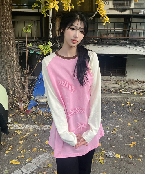 COTTONREBIRTHCLUB(コットンリバースクラブ)の「コントラストラグランTシャツ(ピンク)(Tシャツ/カットソー・レディース・その他・FREE)」の1枚目の写真