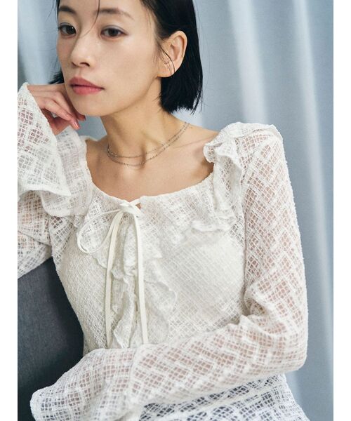 LAGUNAMOON(ラグナムーン)の「レースフリルデザインシャツ(シャツ/ブラウス・レディース・ブルー/ブラック/ブラウン/ホワイト・FREE)」の1枚目の写真