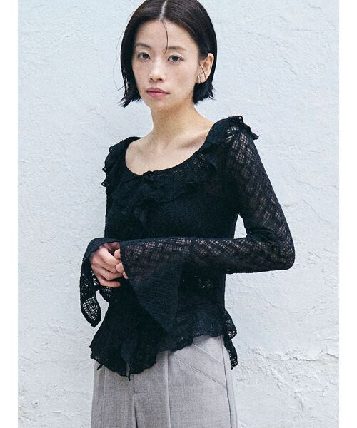 LAGUNAMOON(ラグナムーン)の「レースフリルデザインシャツ(シャツ/ブラウス・レディース・ブルー/ブラック/ブラウン/ホワイト・FREE)」の2枚目の写真