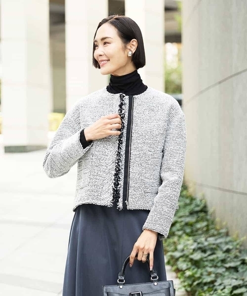 MICHEL KLEIN（ミッシェル・クラン）の「[セットアップ対応]ファンシーツイードノーカラージャケット（ノーカラージャケット・レディース・グレー/ネイビー・38）」の16枚目の写真