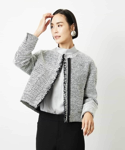 MICHEL KLEIN（ミッシェル・クラン）の「[セットアップ対応]ファンシーツイードノーカラージャケット（ノーカラージャケット・レディース・グレー/ネイビー・38）」の10枚目の写真