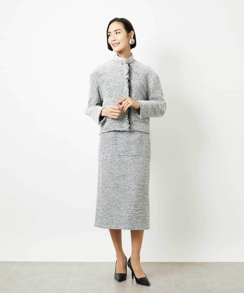 MICHEL KLEIN（ミッシェル・クラン）の「[セットアップ対応]ファンシーツイードノーカラージャケット（ノーカラージャケット・レディース・グレー/ネイビー・38）」の4枚目の写真