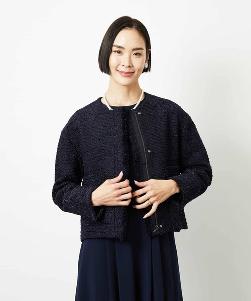 MICHEL KLEIN（ミッシェル・クラン）の「[セットアップ対応]ファンシーツイードノーカラージャケット（ノーカラージャケット・レディース・グレー/ネイビー・38）」の18枚目の写真