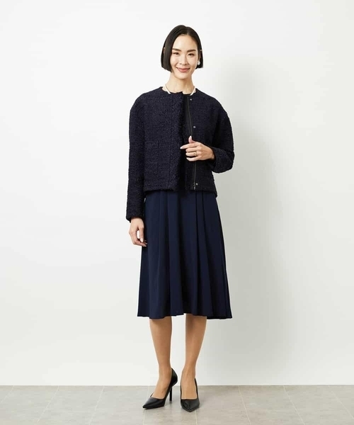 MICHEL KLEIN（ミッシェル・クラン）の「[セットアップ対応]ファンシーツイードノーカラージャケット（ノーカラージャケット・レディース・グレー/ネイビー・38）」の15枚目の写真