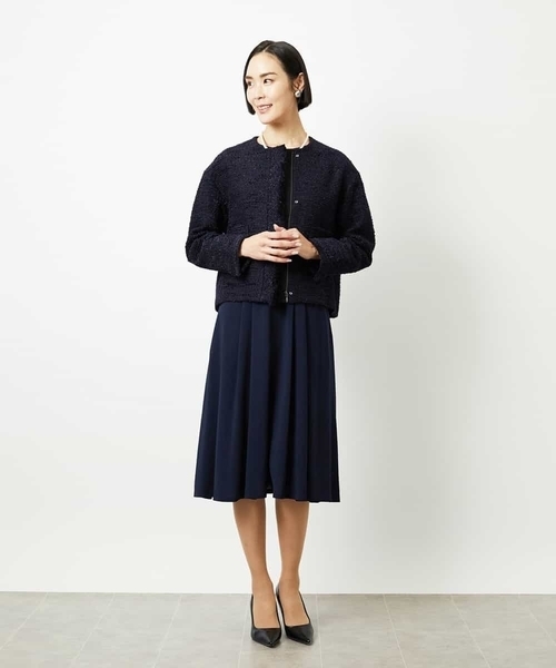 MICHEL KLEIN（ミッシェル・クラン）の「[セットアップ対応]ファンシーツイードノーカラージャケット（ノーカラージャケット・レディース・グレー/ネイビー・38）」の14枚目の写真