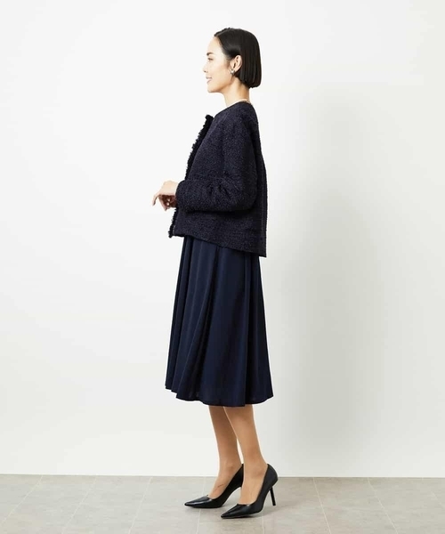 MICHEL KLEIN（ミッシェル・クラン）の「[セットアップ対応]ファンシーツイードノーカラージャケット（ノーカラージャケット・レディース・グレー/ネイビー・38）」の13枚目の写真