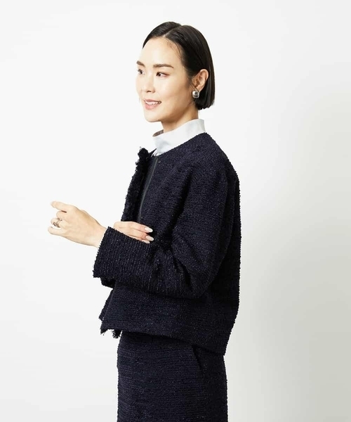 MICHEL KLEIN（ミッシェル・クラン）の「[セットアップ対応]ファンシーツイードノーカラージャケット（ノーカラージャケット・レディース・グレー/ネイビー・38）」の10枚目の写真