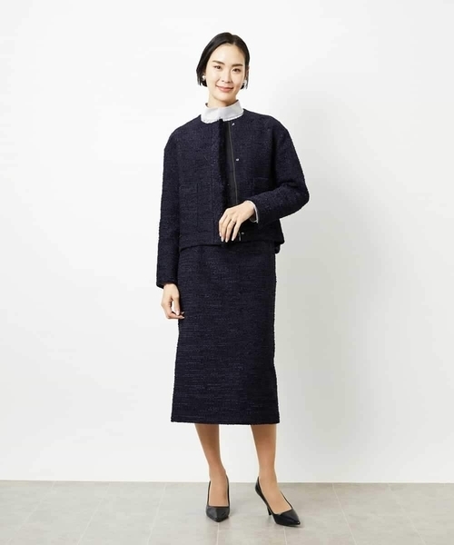 MICHEL KLEIN（ミッシェル・クラン）の「[セットアップ対応]ファンシーツイードノーカラージャケット（ノーカラージャケット・レディース・グレー/ネイビー・38）」の9枚目の写真