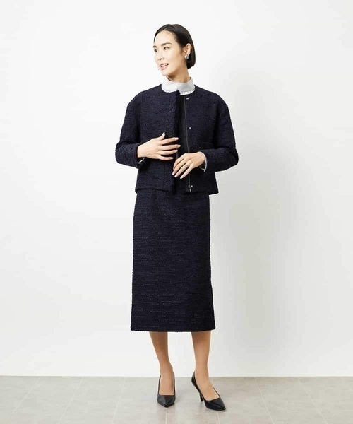 MICHEL KLEIN（ミッシェル・クラン）の「[セットアップ対応]ファンシーツイードノーカラージャケット（ノーカラージャケット・レディース・グレー/ネイビー・38）」の8枚目の写真