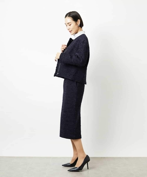 MICHEL KLEIN（ミッシェル・クラン）の「[セットアップ対応]ファンシーツイードノーカラージャケット（ノーカラージャケット・レディース・グレー/ネイビー・38）」の7枚目の写真