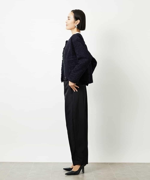 MICHEL KLEIN（ミッシェル・クラン）の「[セットアップ対応]ファンシーツイードノーカラージャケット（ノーカラージャケット・レディース・グレー/ネイビー・38）」の5枚目の写真
