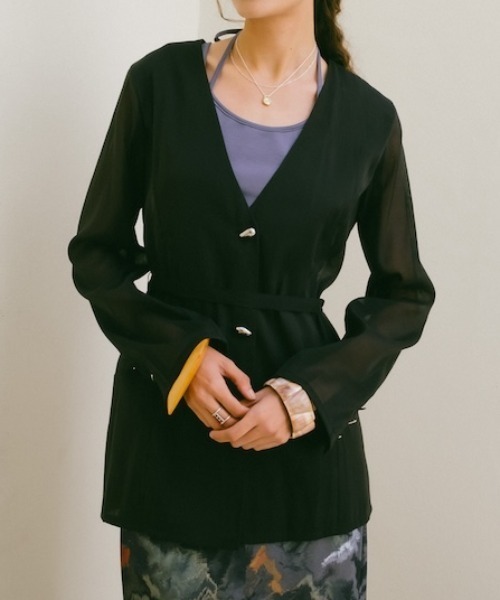 sahara(サハラ)の「Shaped Button Sheer Jacket(その他アウター・レディース・ライトブルー/ブラック・FREE)」の1枚目の写真
