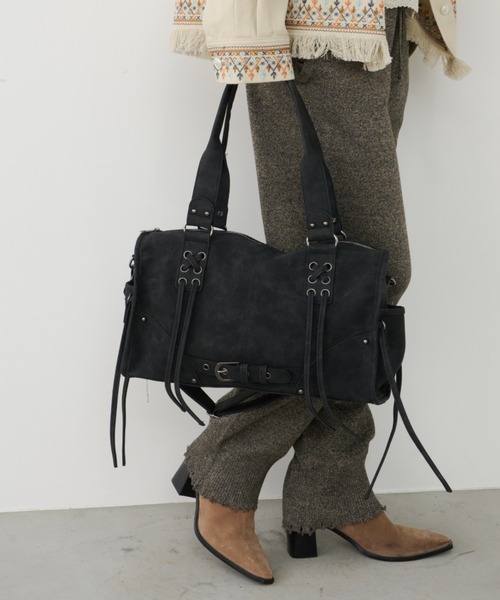 Unitage（ユニテージ）の「クロスデザインボストンバッグ【select item】（ボストンバッグ・レディース・ブラウン/ブラック・FREE）」の2枚目の写真