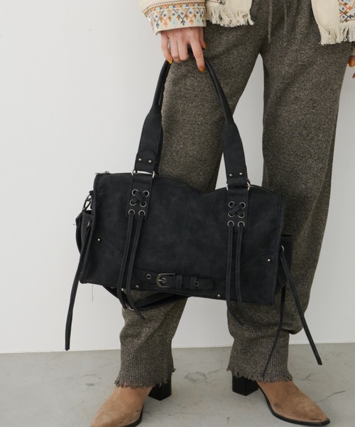 Unitage（ユニテージ）の「クロスデザインボストンバッグ【select item】（ボストンバッグ・レディース・ブラウン/ブラック・FREE）」の5枚目の写真