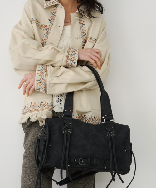 Unitage（ユニテージ）の「クロスデザインボストンバッグ【select item】（ボストンバッグ・レディース・ブラウン/ブラック・FREE）」の6枚目の写真