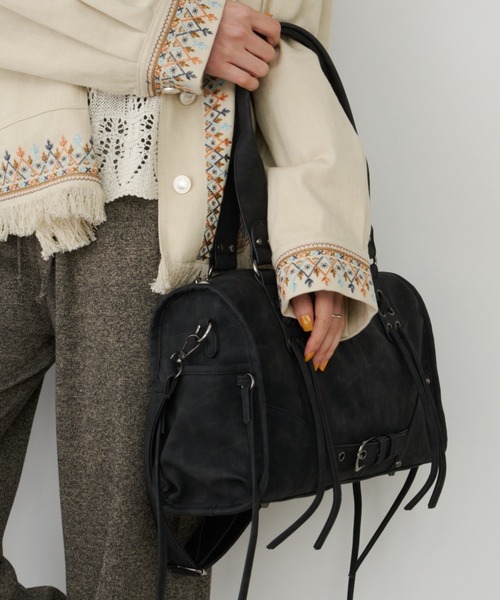 Unitage（ユニテージ）の「クロスデザインボストンバッグ【select item】（ボストンバッグ・レディース・ブラウン/ブラック・FREE）」の7枚目の写真