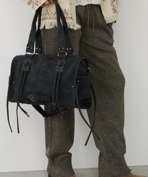 Unitage（ユニテージ）の「クロスデザインボストンバッグ【select item】（ボストンバッグ・レディース・ブラウン/ブラック・FREE）」の4枚目の写真