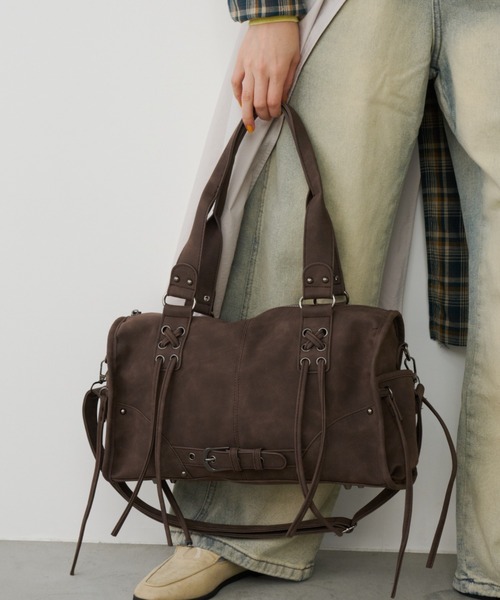 Unitage（ユニテージ）の「クロスデザインボストンバッグ【select item】（ボストンバッグ・レディース・ブラウン/ブラック・FREE）」の8枚目の写真