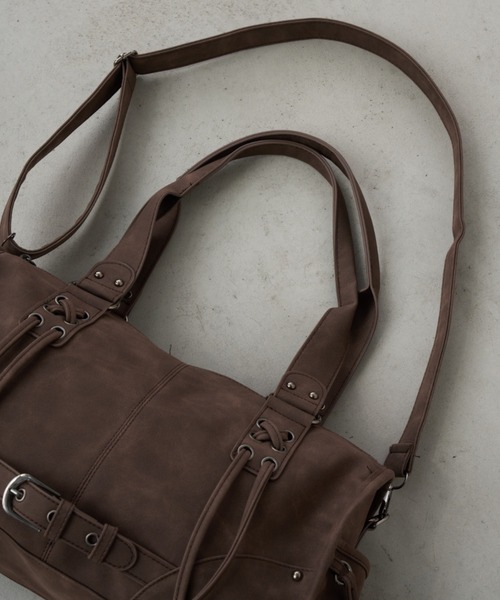 Unitage（ユニテージ）の「クロスデザインボストンバッグ【select item】（ボストンバッグ・レディース・ブラウン/ブラック・FREE）」の15枚目の写真