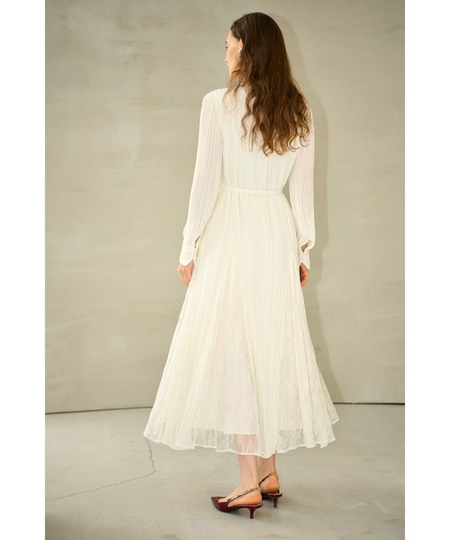 Estella.K(エステラケー)の「Alyssa Pleaded Long Dress レーススウィッチングプリーツドレス(ワンピース・レディース・オフホワイト/モーブ系/ドット・FREE)」の9枚目の写真