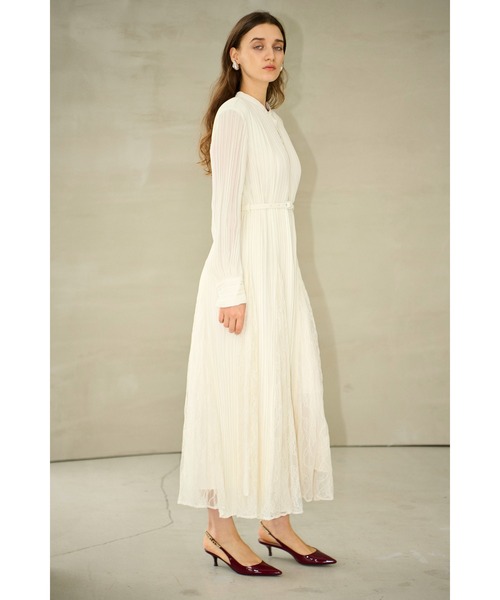 Estella.K(エステラケー)の「Alyssa Pleaded Long Dress レーススウィッチングプリーツドレス(ワンピース・レディース・オフホワイト/モーブ系/ドット・FREE)」の11枚目の写真