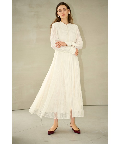 Estella.K(エステラケー)の「Alyssa Pleaded Long Dress レーススウィッチングプリーツドレス(ワンピース・レディース・オフホワイト/モーブ系/ドット・FREE)」の21枚目の写真