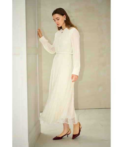 Estella.K(エステラケー)の「Alyssa Pleaded Long Dress レーススウィッチングプリーツドレス(ワンピース・レディース・オフホワイト/モーブ系/ドット・FREE)」の12枚目の写真