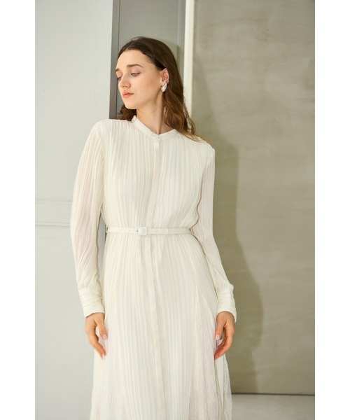 Estella.K(エステラケー)の「Alyssa Pleaded Long Dress レーススウィッチングプリーツドレス(ワンピース・レディース・オフホワイト/モーブ系/ドット・FREE)」の14枚目の写真