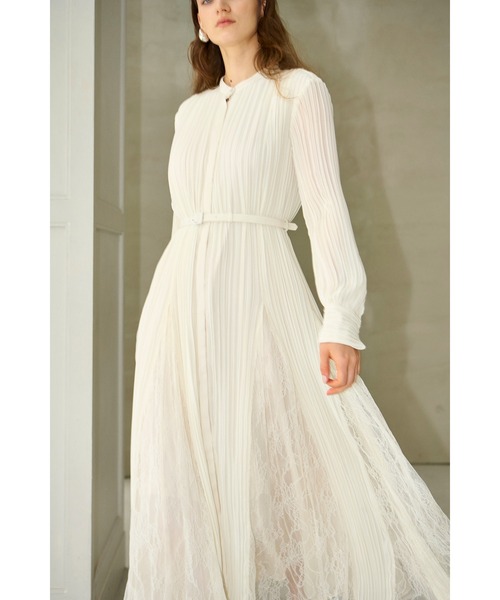 Estella.K(エステラケー)の「Alyssa Pleaded Long Dress レーススウィッチングプリーツドレス(ワンピース・レディース・オフホワイト/モーブ系/ドット・FREE)」の8枚目の写真