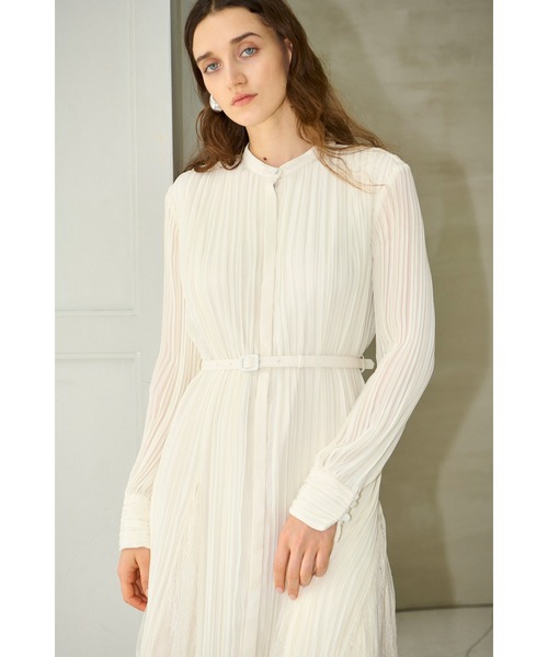 Estella.K(エステラケー)の「Alyssa Pleaded Long Dress レーススウィッチングプリーツドレス(ワンピース・レディース・オフホワイト/モーブ系/ドット・FREE)」の10枚目の写真