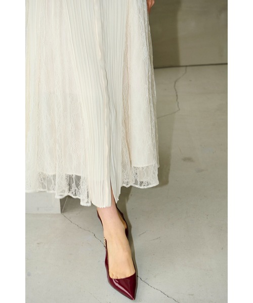 Estella.K(エステラケー)の「Alyssa Pleaded Long Dress レーススウィッチングプリーツドレス(ワンピース・レディース・オフホワイト/モーブ系/ドット・FREE)」の20枚目の写真