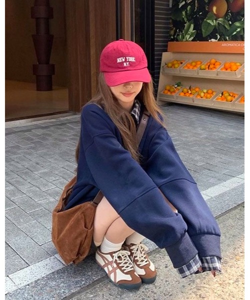 inst.ALL(インストール)の「春も使える!チェックレイヤードヘンリーネックトップス(スウェット・レディース・ネイビー/グレー・M)」の9枚目の写真