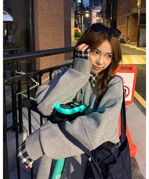 inst.ALL(インストール)の「春も使える!チェックレイヤードヘンリーネックトップス(スウェット・レディース・ネイビー/グレー・M)」の18枚目の写真