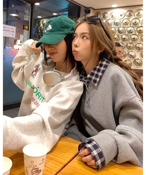inst.ALL(インストール)の「春も使える!チェックレイヤードヘンリーネックトップス(スウェット・レディース・ネイビー/グレー・M)」の19枚目の写真