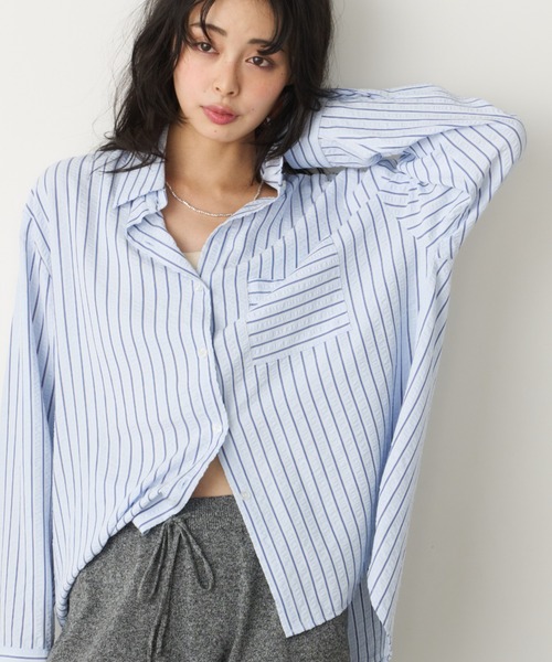 Unitage（ユニテージ）の「サッカーストライプシャツ（シャツ/ブラウス・レディース・イエロー/ブルー/ピンク・FREE）」の2枚目の写真