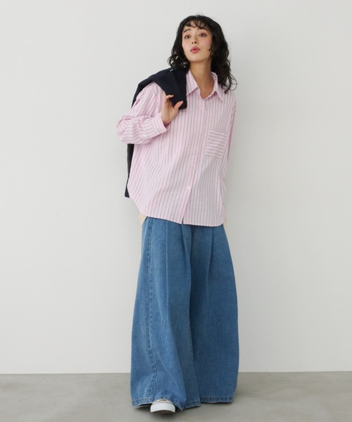 Unitage（ユニテージ）の「サッカーストライプシャツ（シャツ/ブラウス・レディース・イエロー/ブルー/ピンク・FREE）」の10枚目の写真