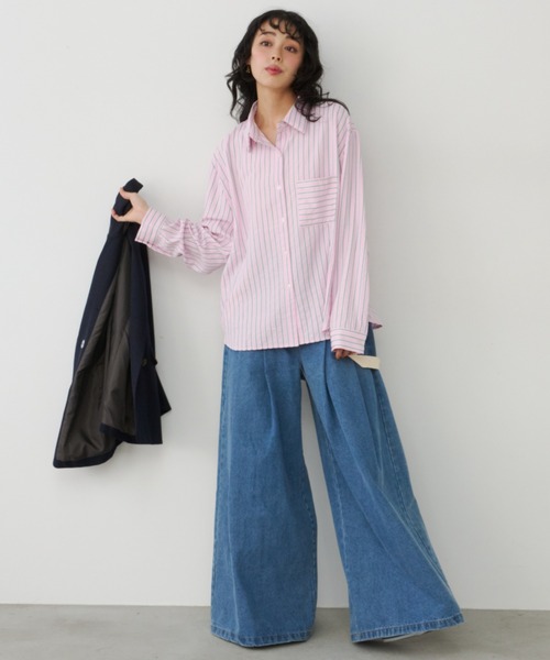 Unitage（ユニテージ）の「サッカーストライプシャツ（シャツ/ブラウス・レディース・イエロー/ブルー/ピンク・FREE）」の11枚目の写真