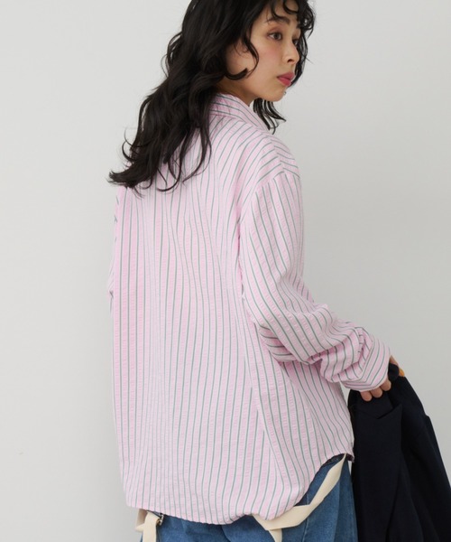 Unitage（ユニテージ）の「サッカーストライプシャツ（シャツ/ブラウス・レディース・イエロー/ブルー/ピンク・FREE）」の9枚目の写真