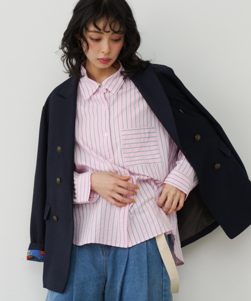 Unitage（ユニテージ）の「サッカーストライプシャツ（シャツ/ブラウス・レディース・イエロー/ブルー/ピンク・FREE）」の13枚目の写真