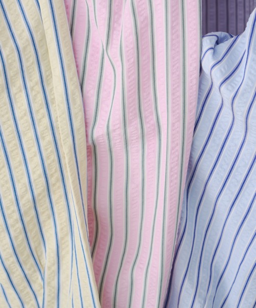 Unitage（ユニテージ）の「サッカーストライプシャツ（シャツ/ブラウス・レディース・イエロー/ブルー/ピンク・FREE）」の4枚目の写真