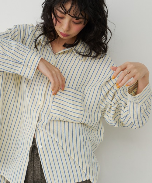 Unitage（ユニテージ）の「サッカーストライプシャツ（シャツ/ブラウス・レディース・イエロー/ブルー/ピンク・FREE）」の17枚目の写真