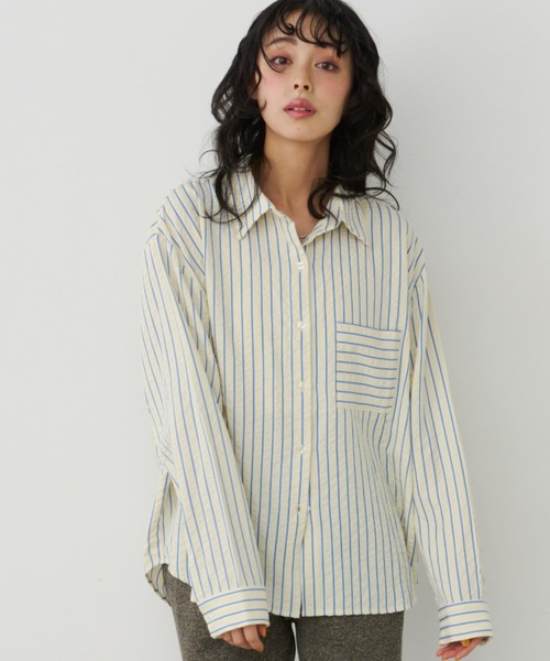 Unitage（ユニテージ）の「サッカーストライプシャツ（シャツ/ブラウス・レディース・イエロー/ブルー/ピンク・FREE）」の18枚目の写真