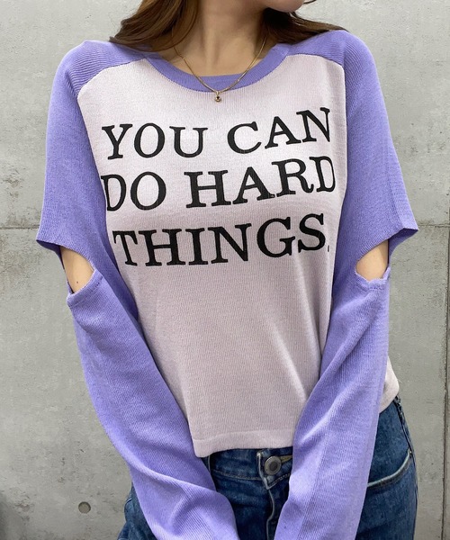 ROGER AND RAW(ロジャーアンドロウ)の「袖カットアウトラグラン長袖トップス(Tシャツ/カットソー・レディース・ベージュ/パープル/ホワイト/ピンク/ブラック・FREE)」の1枚目の写真