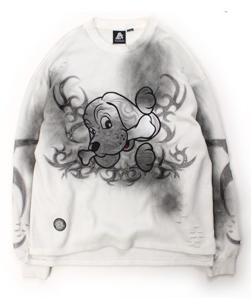 GALFY(ガルフィー)の「A'GEM/9 × .kom 『GALFY/ガルフィー』汚れ部族ワッフルロングTシャツ(Tシャツ/カットソー・メンズ・ホワイト/ブラック・L)」の5枚目の写真