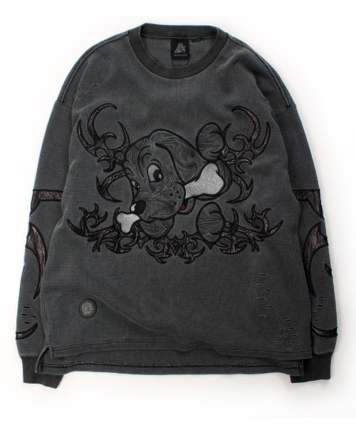 GALFY(ガルフィー)の「A'GEM/9 × .kom 『GALFY/ガルフィー』汚れ部族ワッフルロングTシャツ(Tシャツ/カットソー・メンズ・ホワイト/ブラック・L)」の7枚目の写真