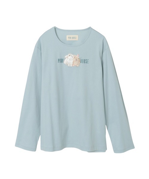 ピンクハウス うさぎ 刺繍 ブルーグレー 半袖チュニック 幸見うさぎ刺繍スムースカットソー（Tシャツ/カットソー）｜PINK HOUSE
