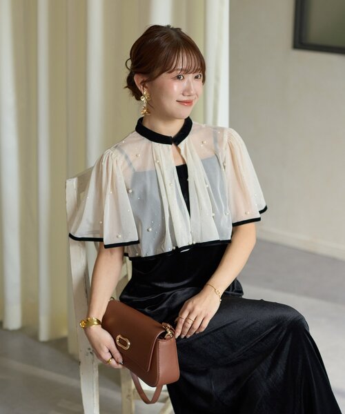 Thevon(ゼボン)の「【Yuna企画】ビジューボレロ×ベロアキャミワンピース(ワンピース・レディース・ブラック・S/M)」の1枚目の写真